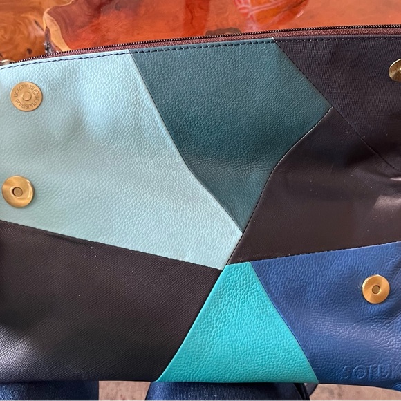 Soruka Mika recycled leather crossbody in ocean color block geometric design NWT - Picture 8 of 8